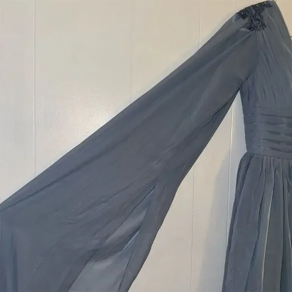 Elegant Dusty Blue Evening Gown with Cape Women's Size S Formal Dress - Picture 6 of 9